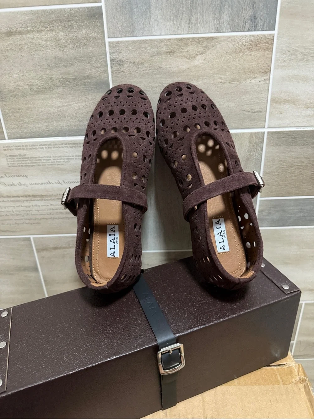 Kids Brown Suede Mary Jane Shoes with Perforated Detail